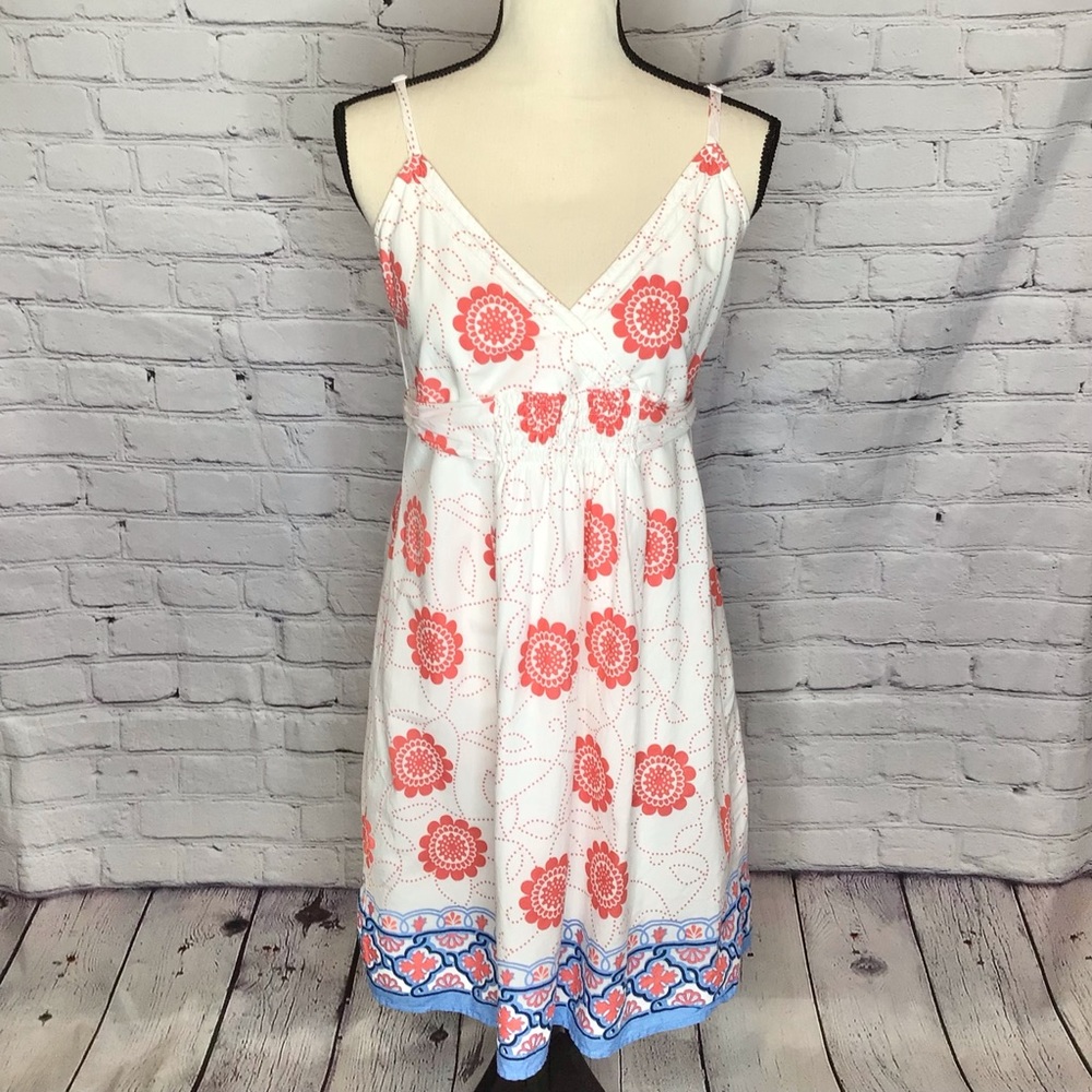 GAP Factory White and Orange Cotton Print Spaghetti Strap Dress Medium